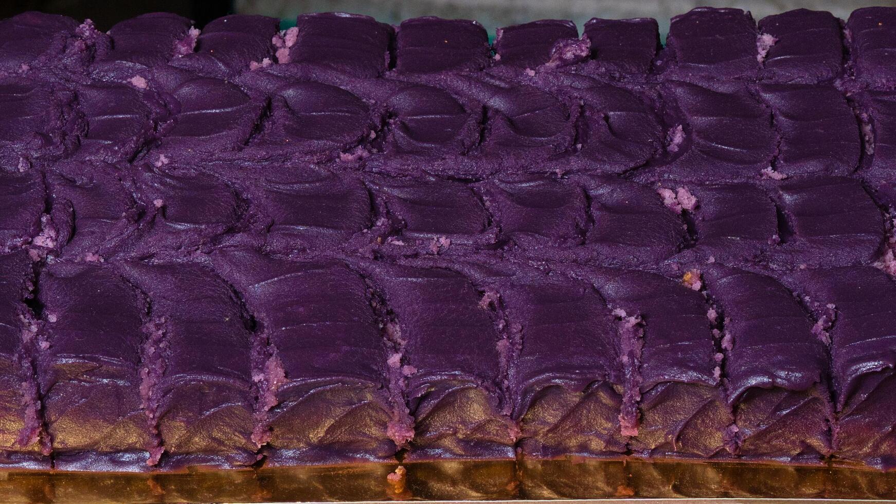 ube cake sliced photo