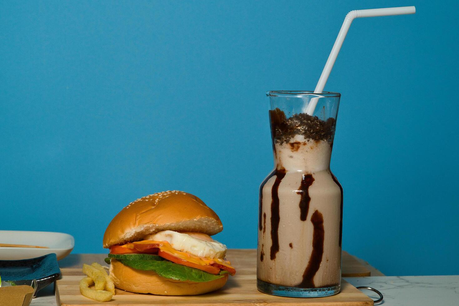 chocolate shake and sandwich meal photo