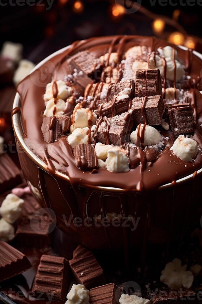 ai generado gastrónomo oscuro chocolate malteada con malvavisco foto