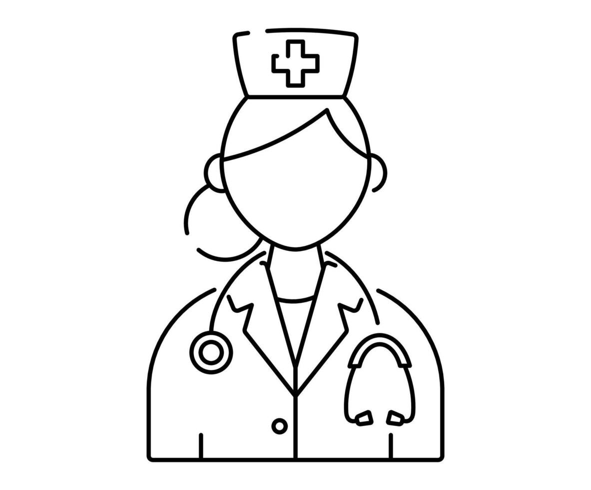 vector aislado línea médico icono. hembra médico o enfermero con un estetoscopio.