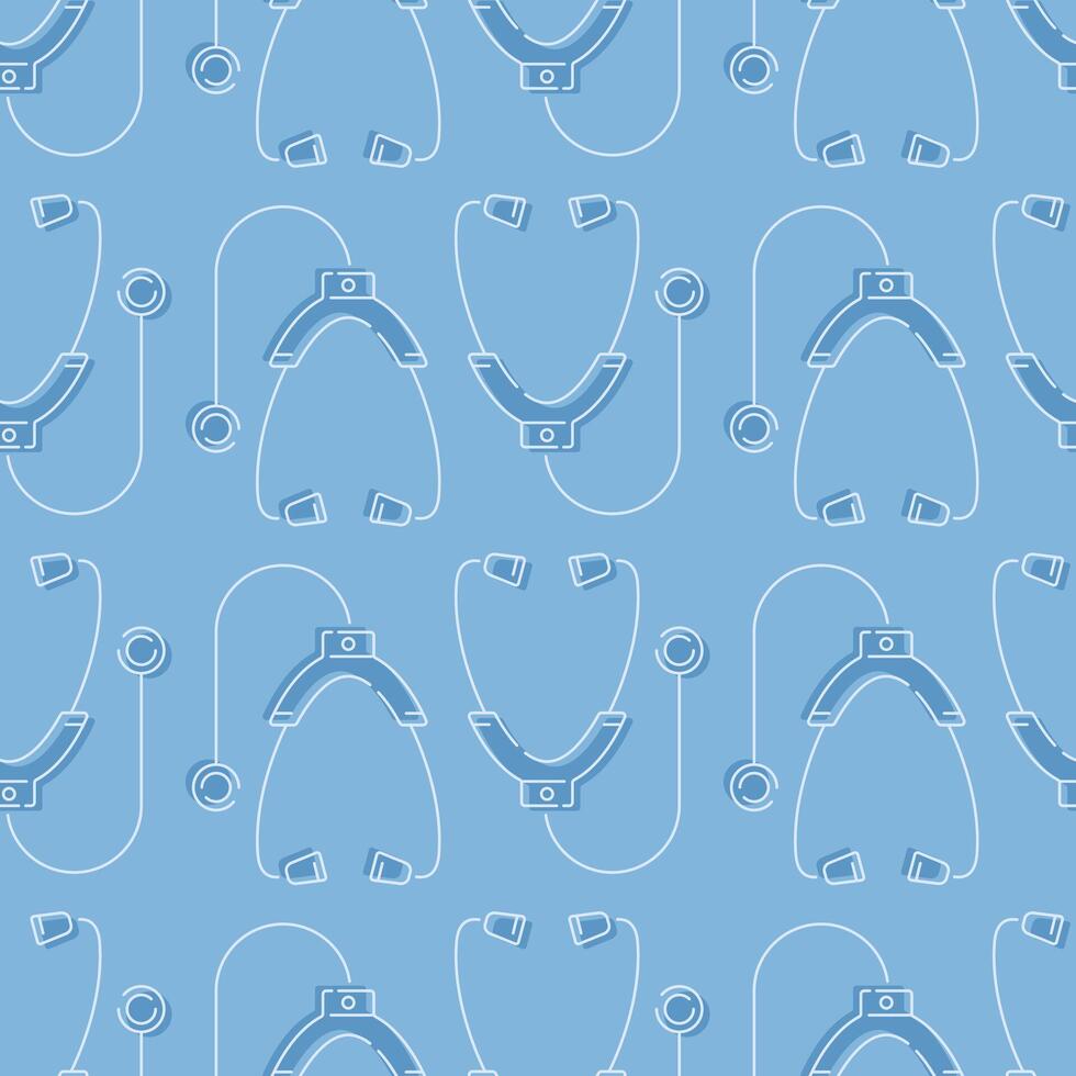 Line Icon of medical instrument stethoscope. Vector seamless pattern.