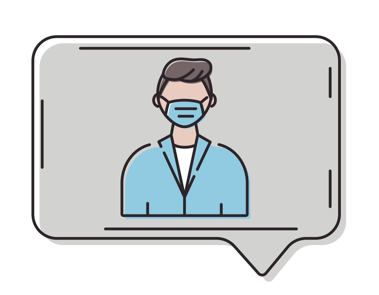 Vector isolated line medical icon. Bubble speech symbol with a doctor or nurse wearing a face mask.