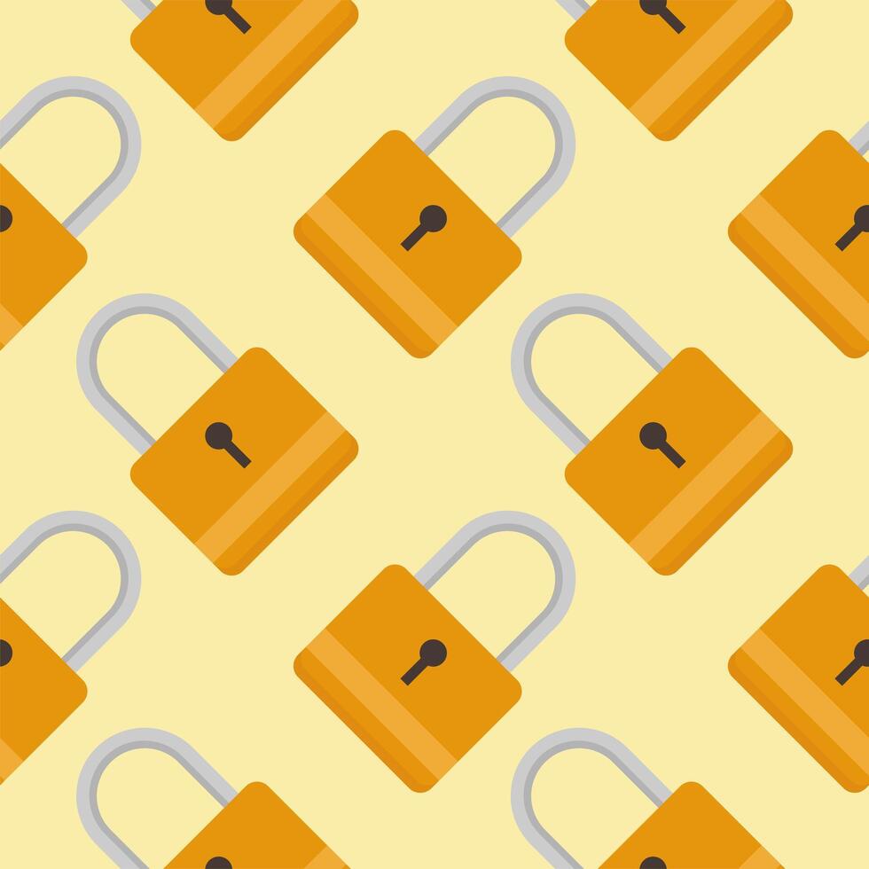 Yellow padlocks. Seamless pattern with colorful locks on a color background. Vector Cyber attack security pattern seamless with keylock
