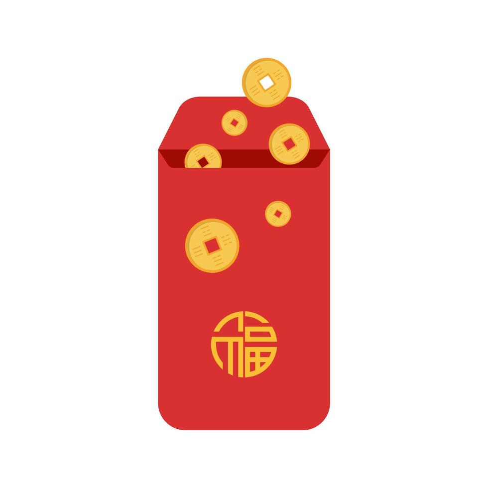 chino angpao vector ilustración. tradicional rojo sobre con monedas, dinero para chino nuevo año, cumpleaños, Boda y otro vacaciones. plano ilustración.