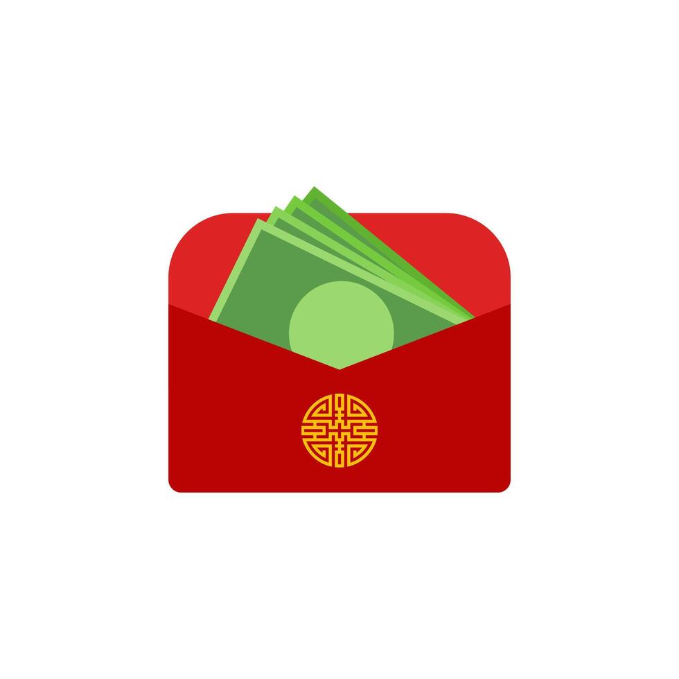 Chinese angpao vector illustration. Traditional red envelope with coins, money for Chinese New Year, birthday, wedding and other holidays. Flat illustration.