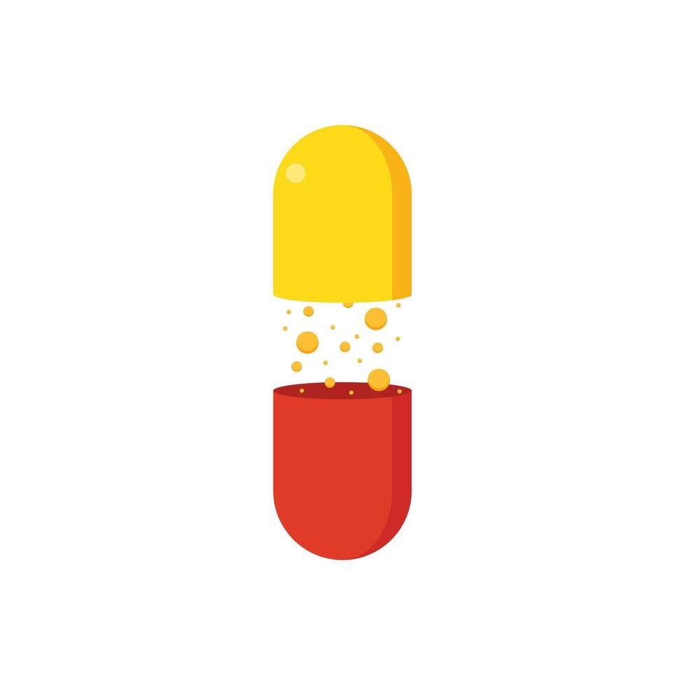 Medical pill flat design vector illustration. Capsule and tablet isolated on white background. chemical drug and health care concept