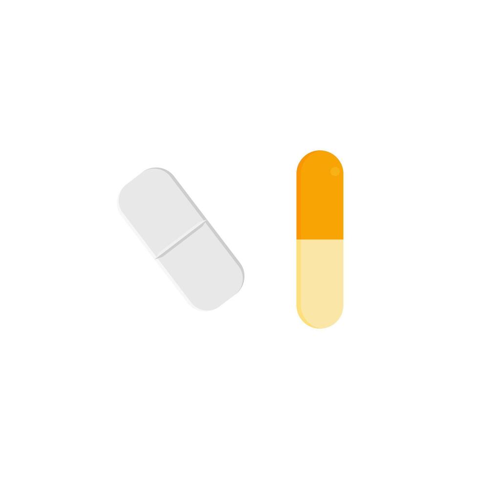 médico píldora plano diseño vector ilustración. cápsula y tableta aislado en blanco antecedentes. químico fármaco y salud cuidado concepto
