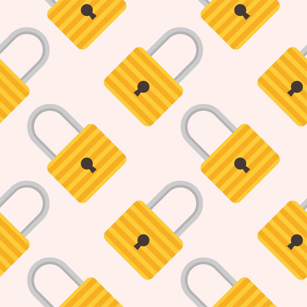 Yellow padlocks. Seamless pattern with colorful locks on a color background. Vector Cyber attack security pattern seamless with keylock