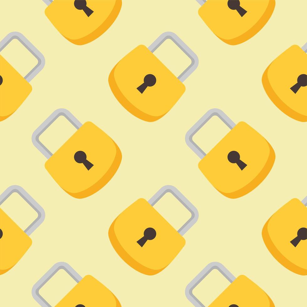 Yellow padlocks. Seamless pattern with colorful locks on a color background. Vector Cyber attack security pattern seamless with keylock