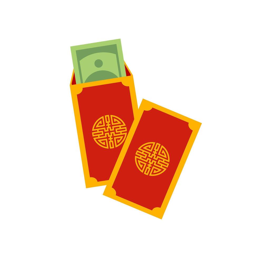 Chinese angpao vector illustration. Traditional red envelope with coins, money for Chinese New Year, birthday, wedding and other holidays. Flat illustration.