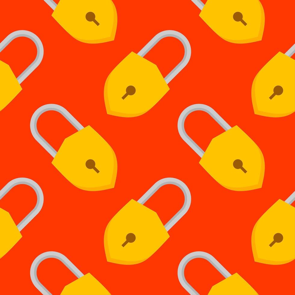 Yellow padlocks. Seamless pattern with colorful locks on a color background. Vector Cyber attack security pattern seamless with keylock