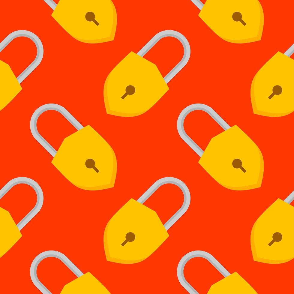 Yellow padlocks. Seamless pattern with colorful locks on a color background. Vector Cyber attack security pattern seamless with keylock