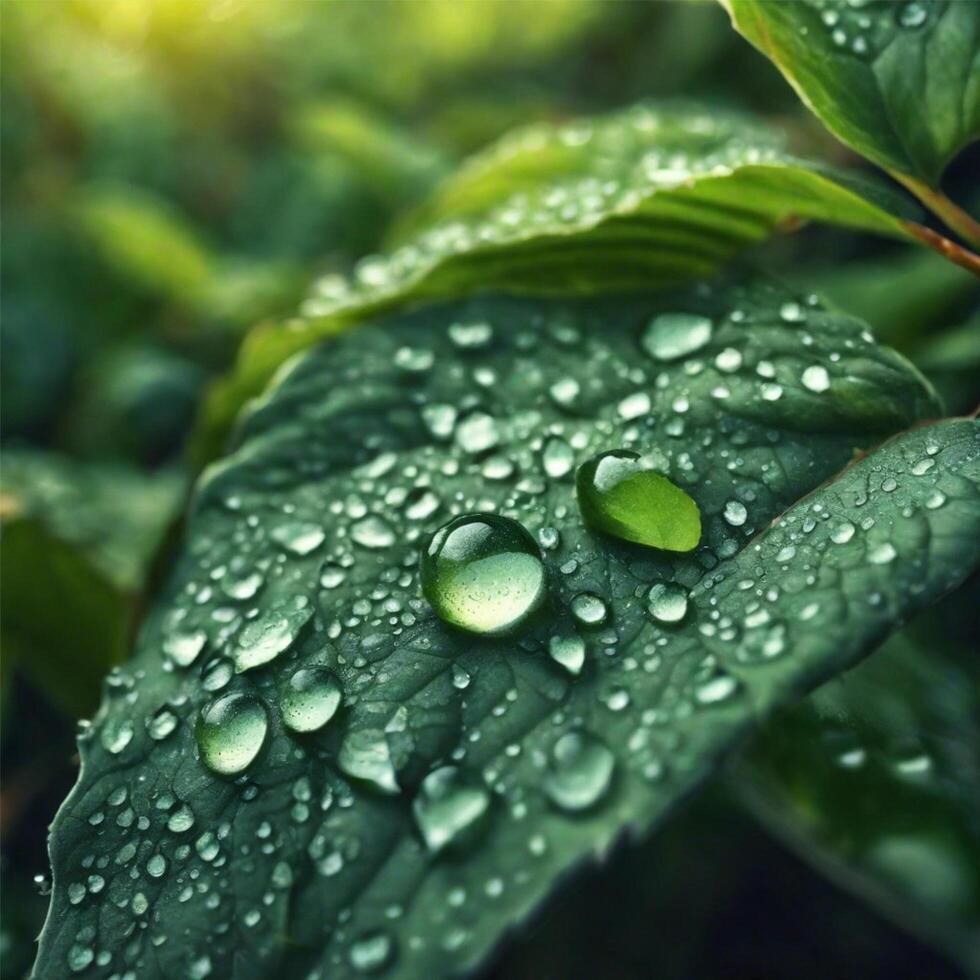 AI generated dew drops on the leaves photo