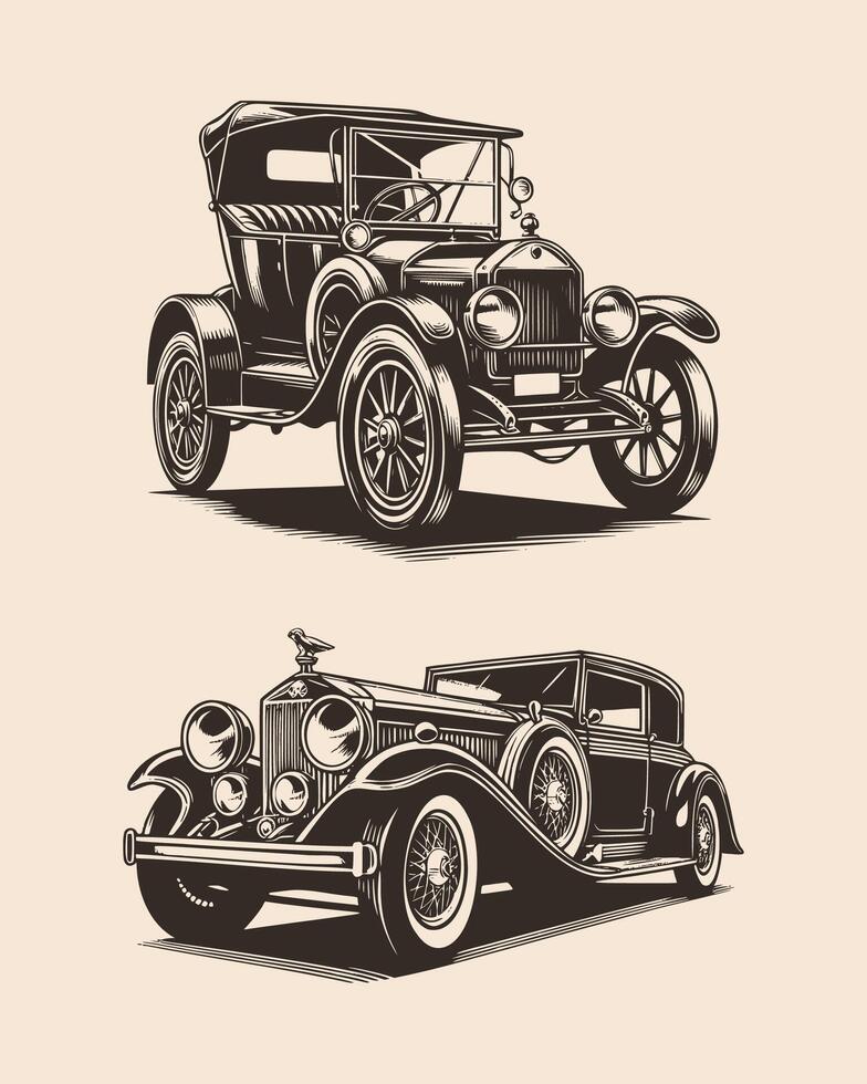 set of classic car silhouette vector illustration