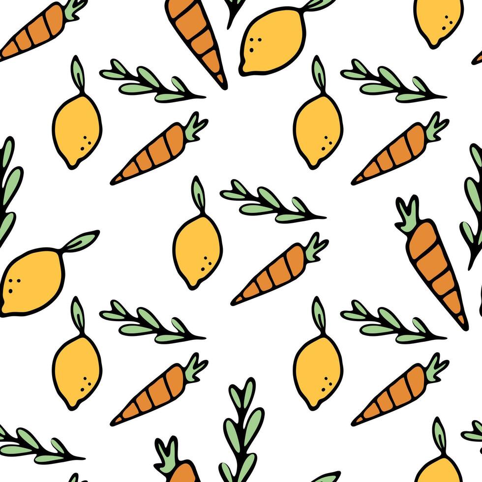 Lemons and carrots cute hand drawn vegetable seamless pattern vector