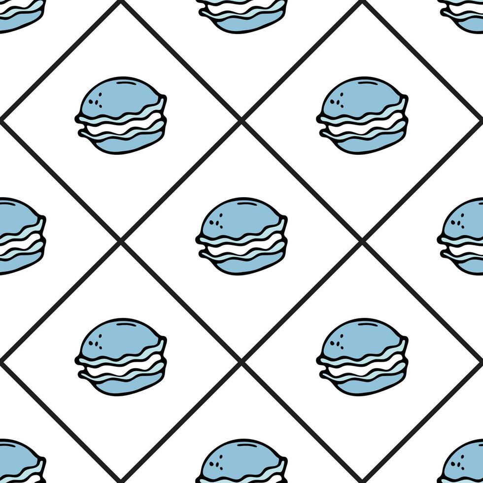 Macarons pattern on white background. Vector seamless pattern of hand drawn doodle