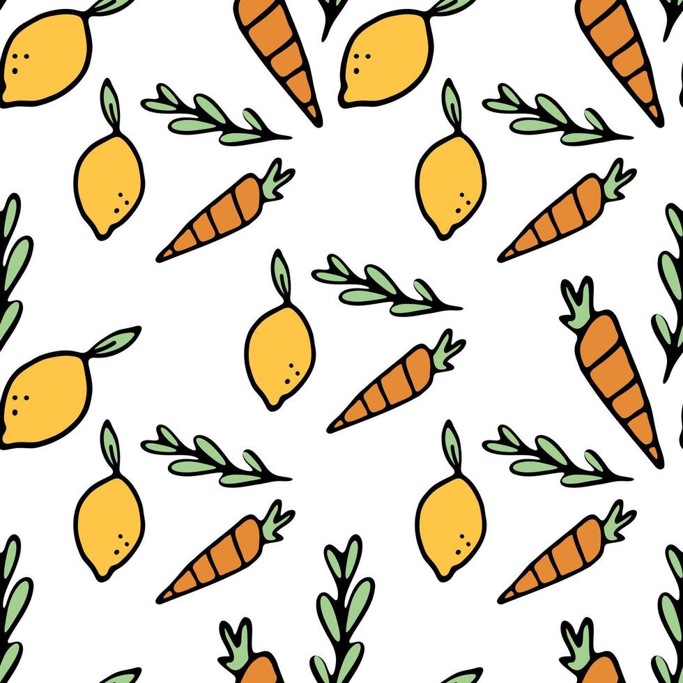 Carrots and lemons fresh vegetables seamless pattern vector