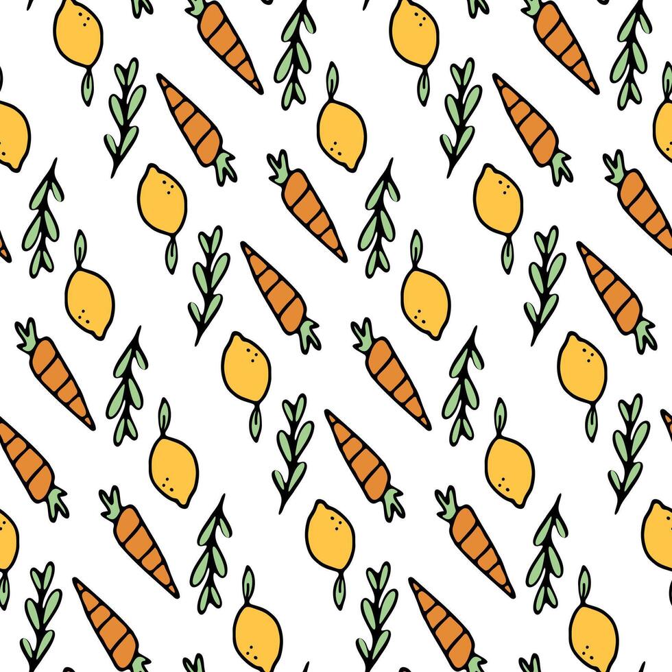 Playful seamless pattern with lemon and carrot vector