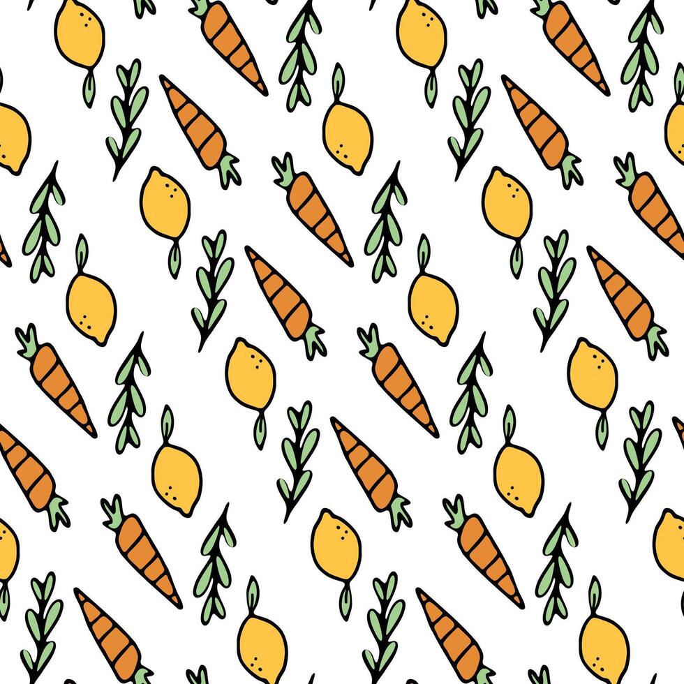 Playful seamless pattern with lemon and carrot vector