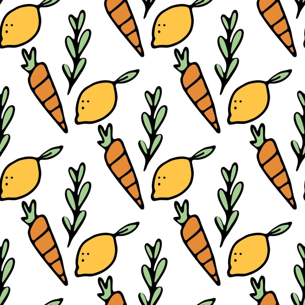 Orange carrots and lemons vector pattern on the theme of vegetables