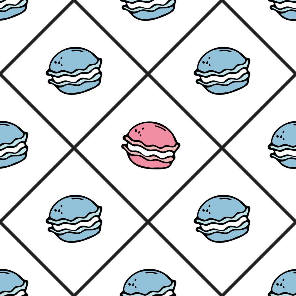 A pattern with blue and pink macarons. Doodle cartoon vector