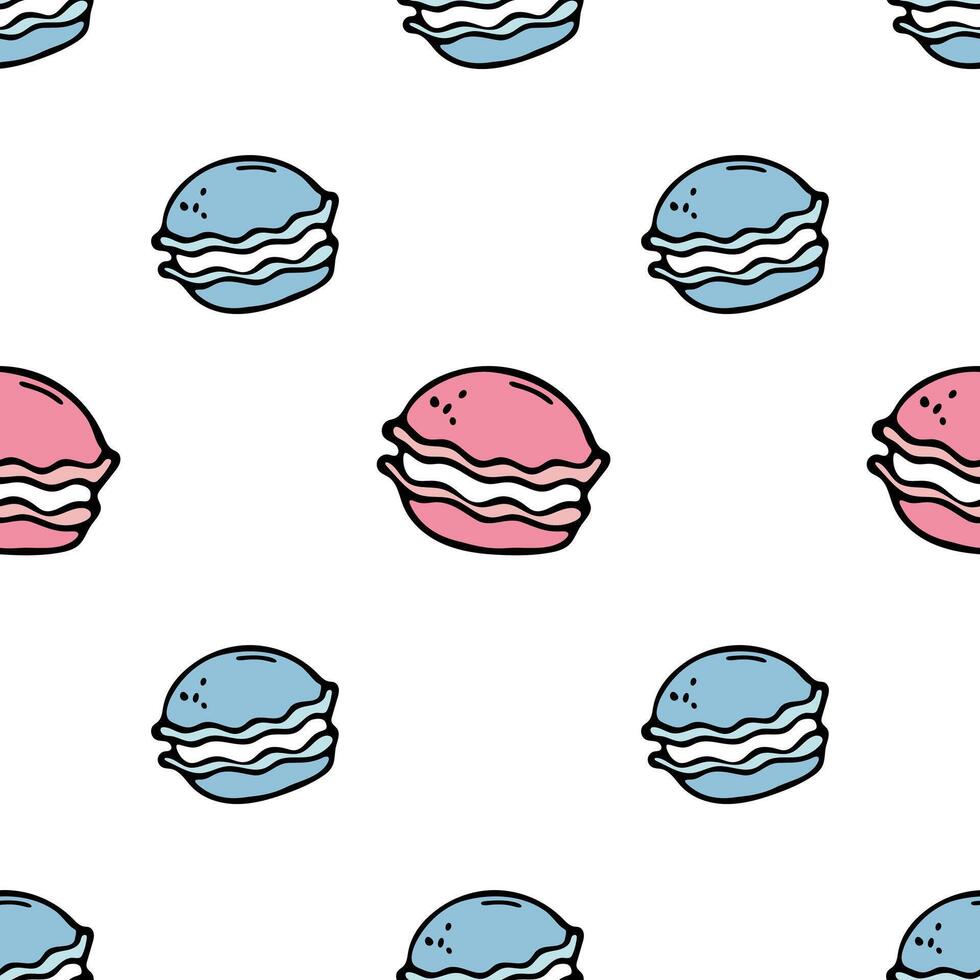 Colored macaroons vector seamless pattern in the style of doodles. Cartoon vector