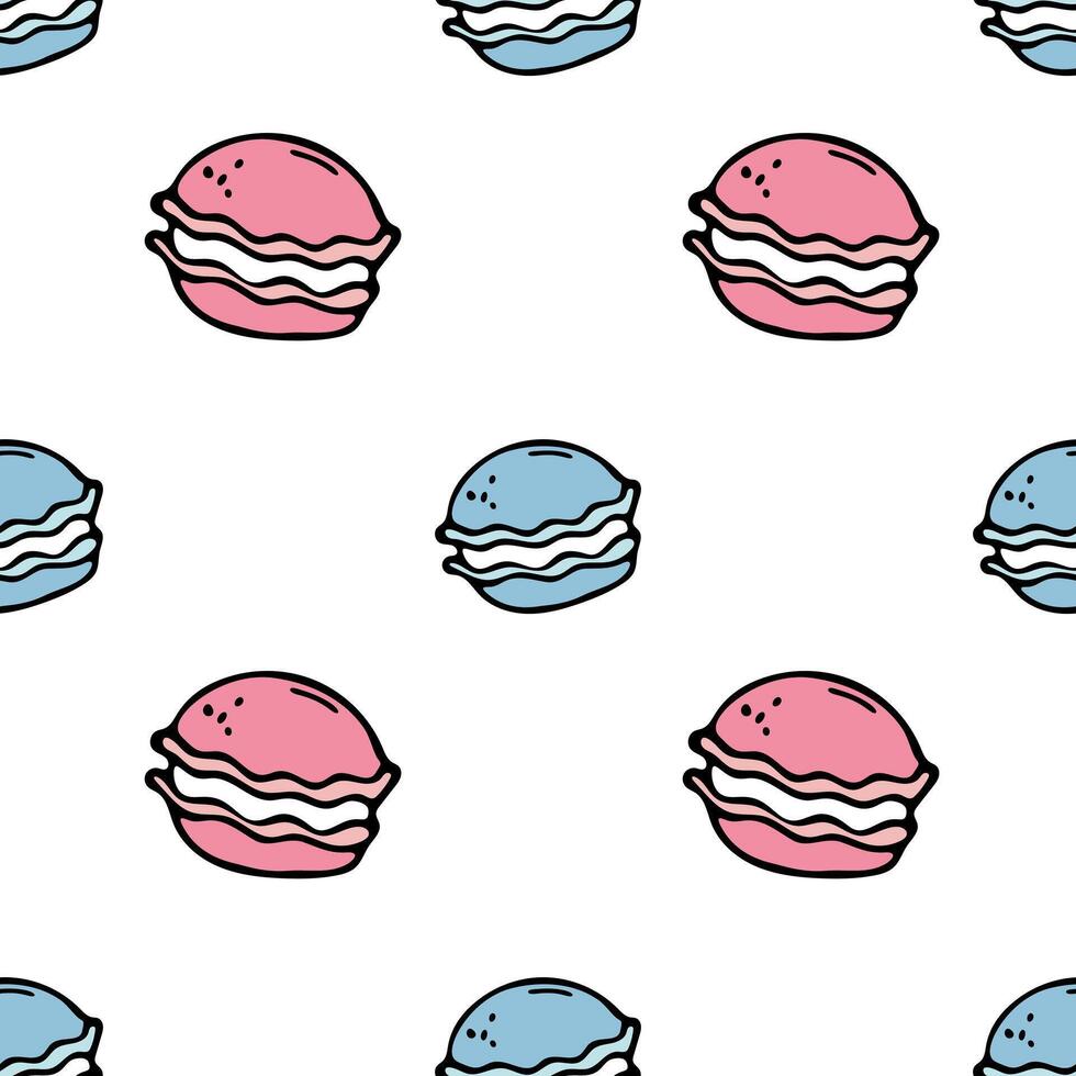 Colored macaroons vector seamless pattern in the style of doodles. Cartoon vector
