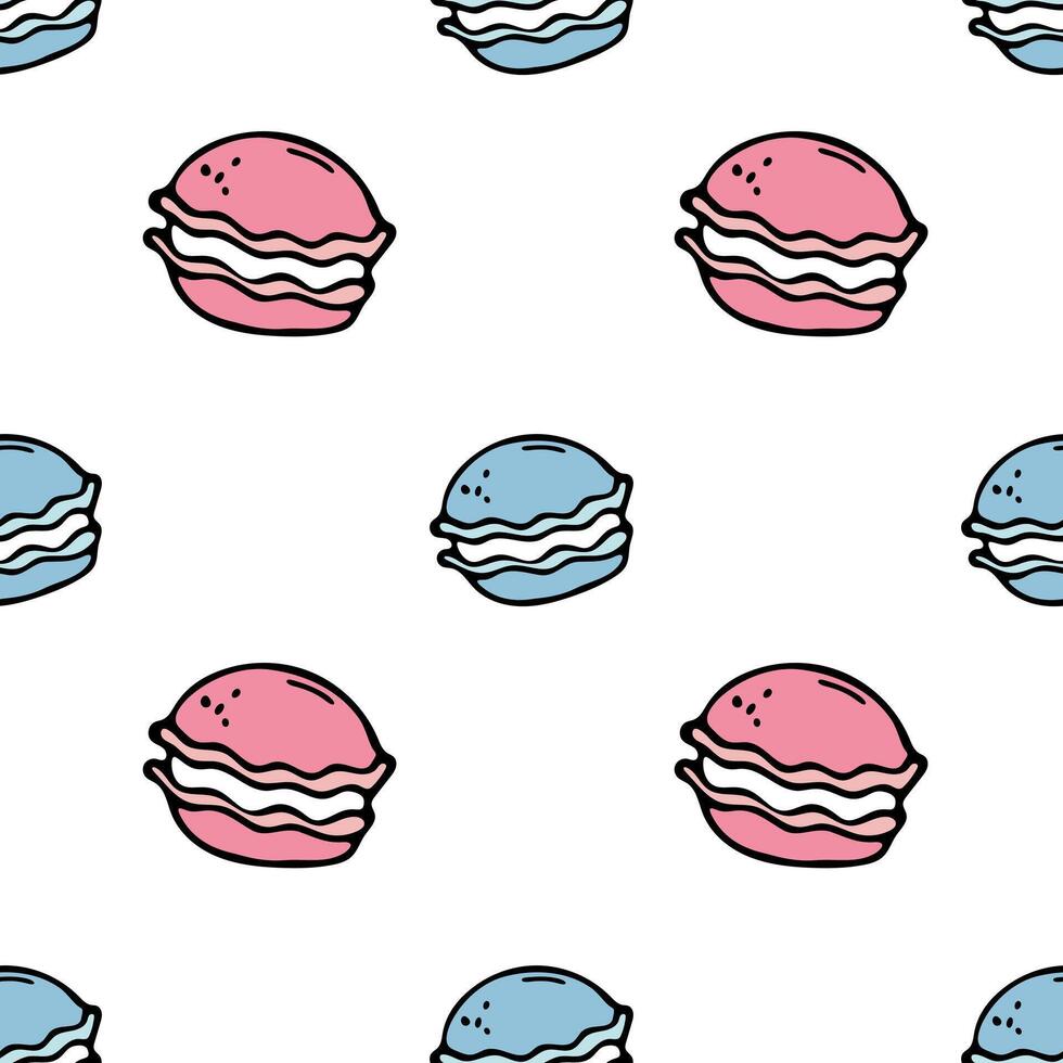 Colored macaroons vector seamless pattern in the style of doodles. Cartoon vector