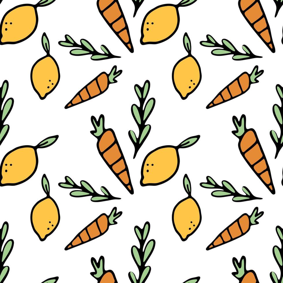 Lemons and carrots seamless pattern isolated on white background vector