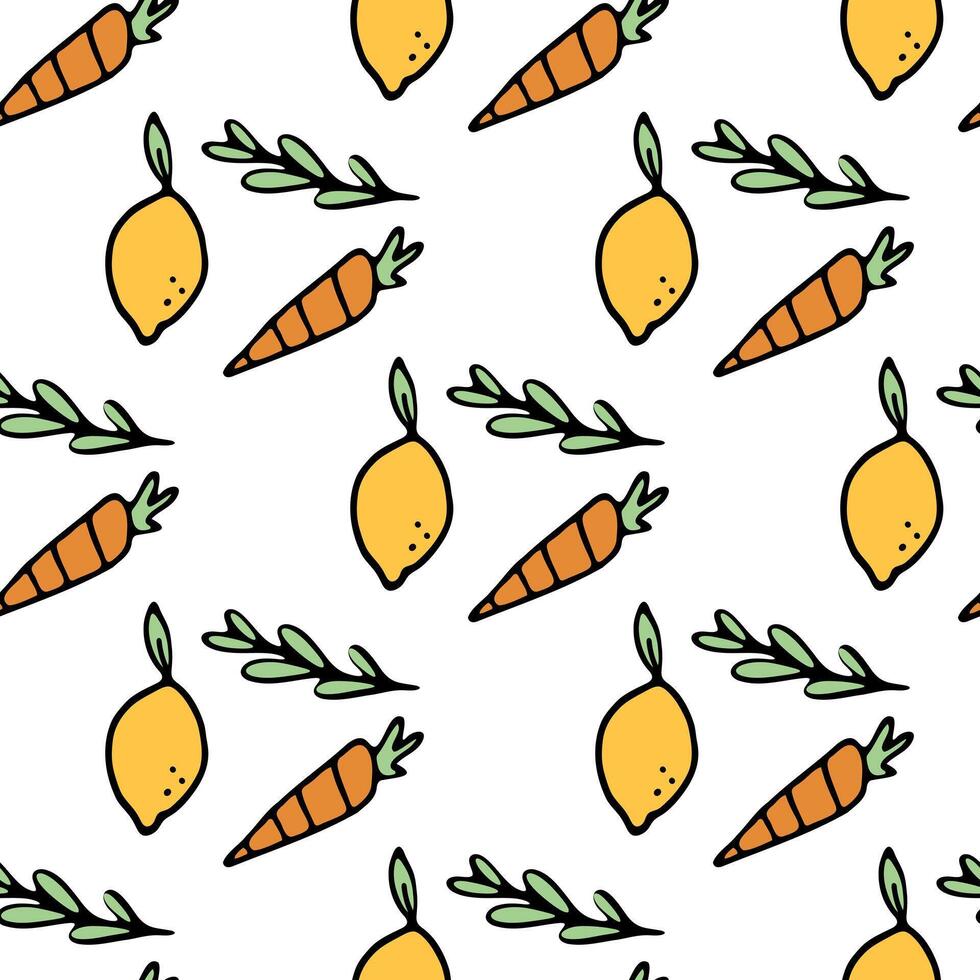 Seamless background with carrots and lemons vector