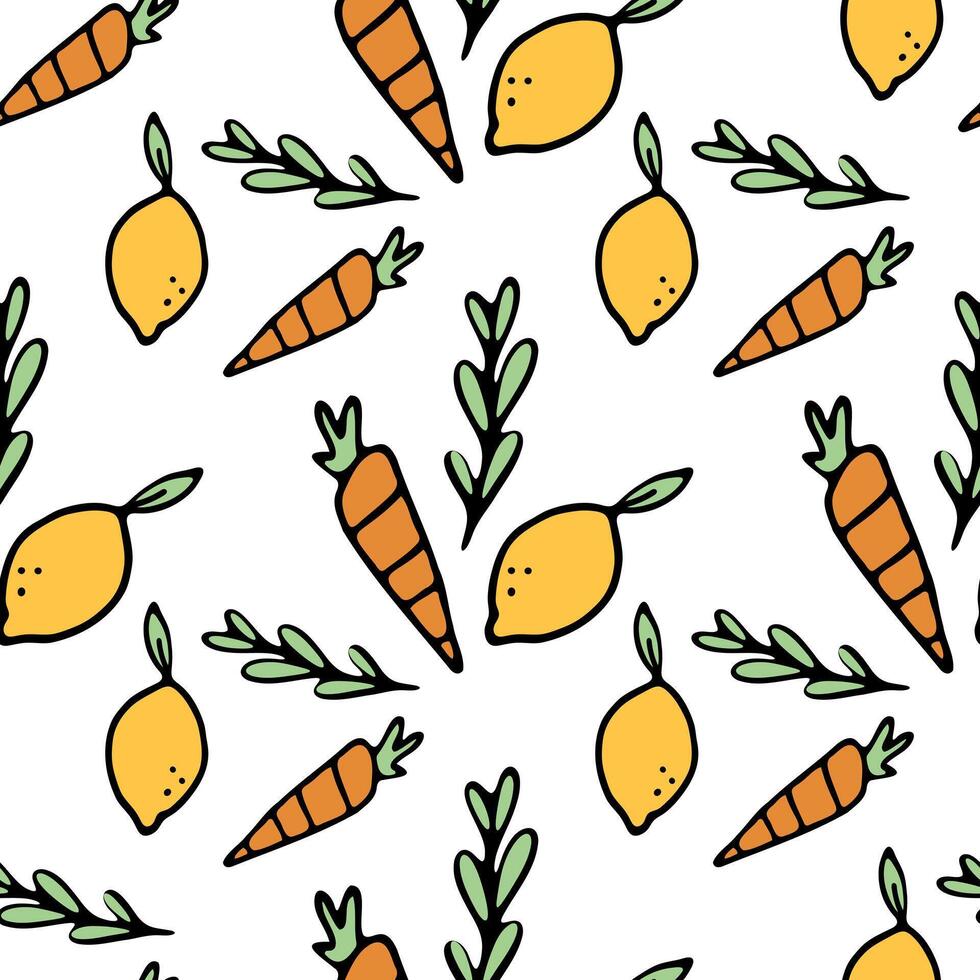 Lemons and carrots texture seamless pattern with fresh vegetables vector