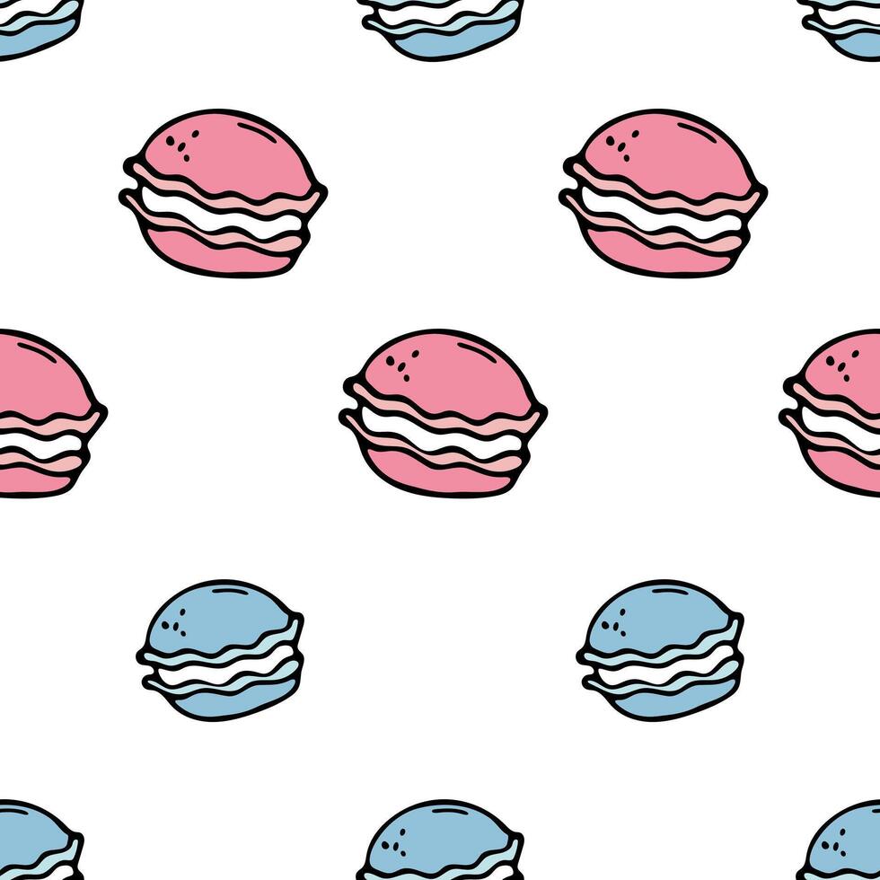 Colored macaroons, vector seamless pattern in the style of doodles