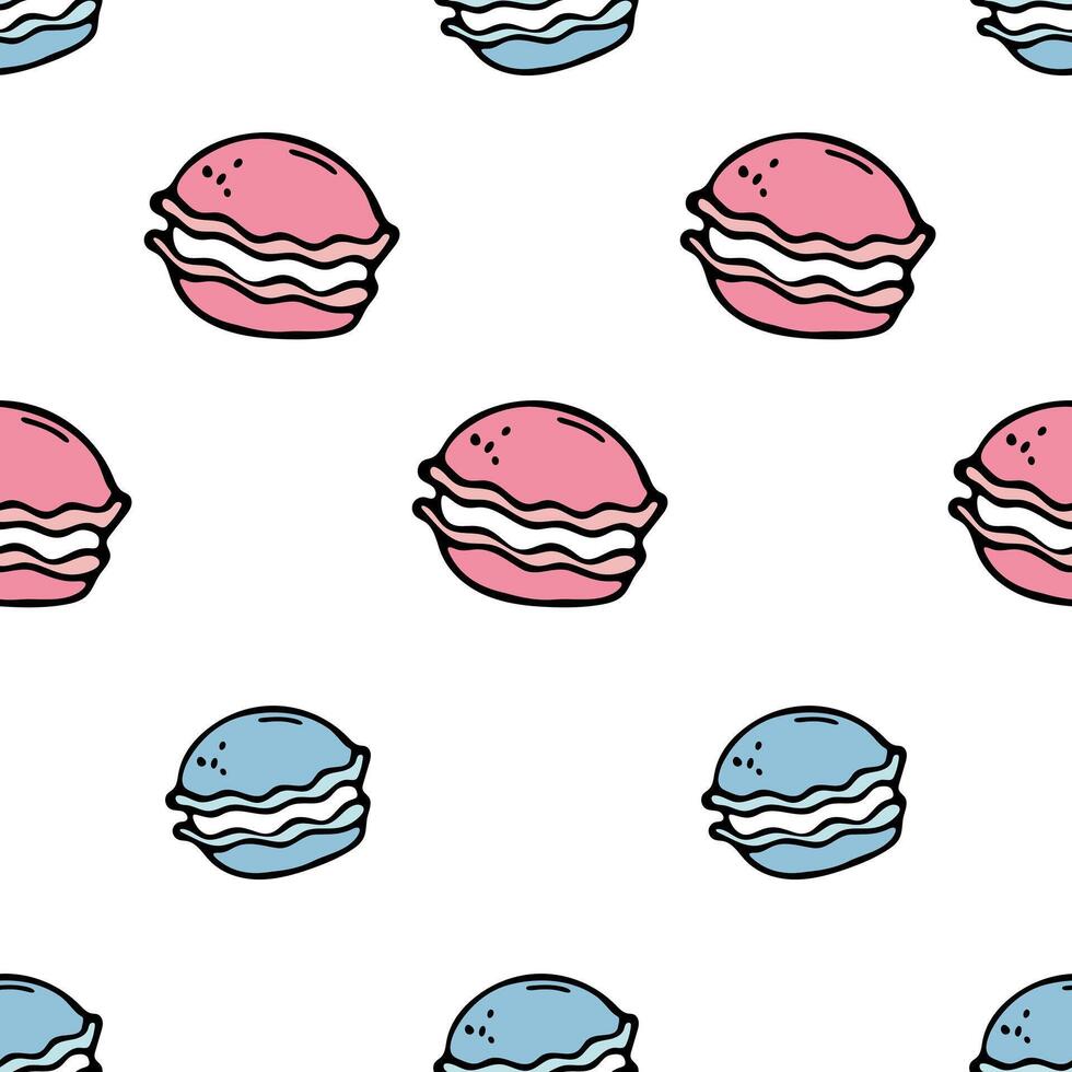 Colored macaroons, vector seamless pattern in the style of doodles