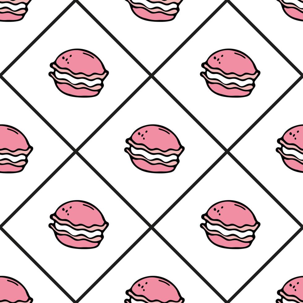 Seamless pattern with multicolored macaroons. Doodle cartoon vector