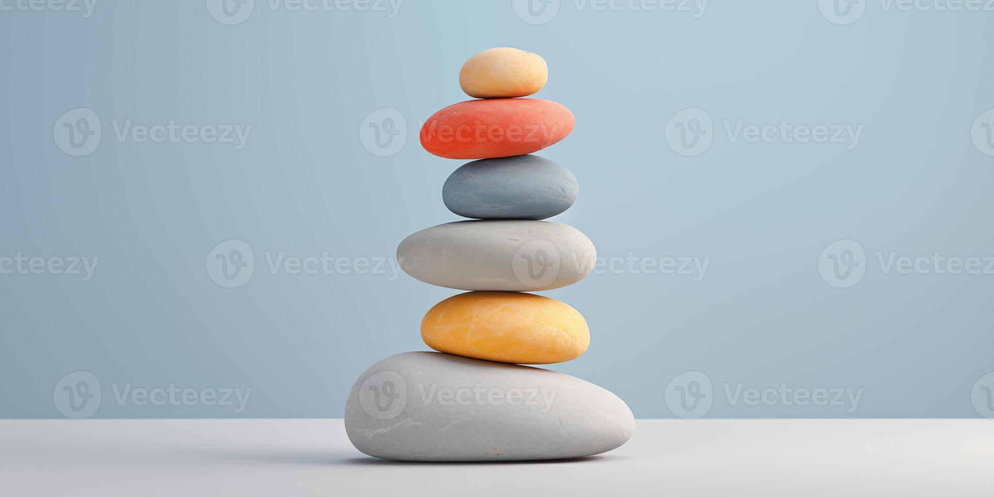 ai generado un apilar de piedras de diferente colores, pulcramente apilado en parte superior de cada otro. visualmente atractivo equilibrar composición foto