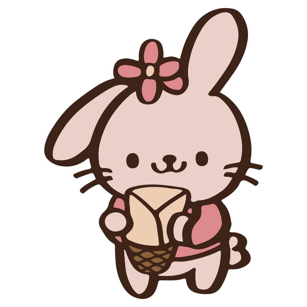 cute Cartoon rabbit holding the crepe. Easter day vector