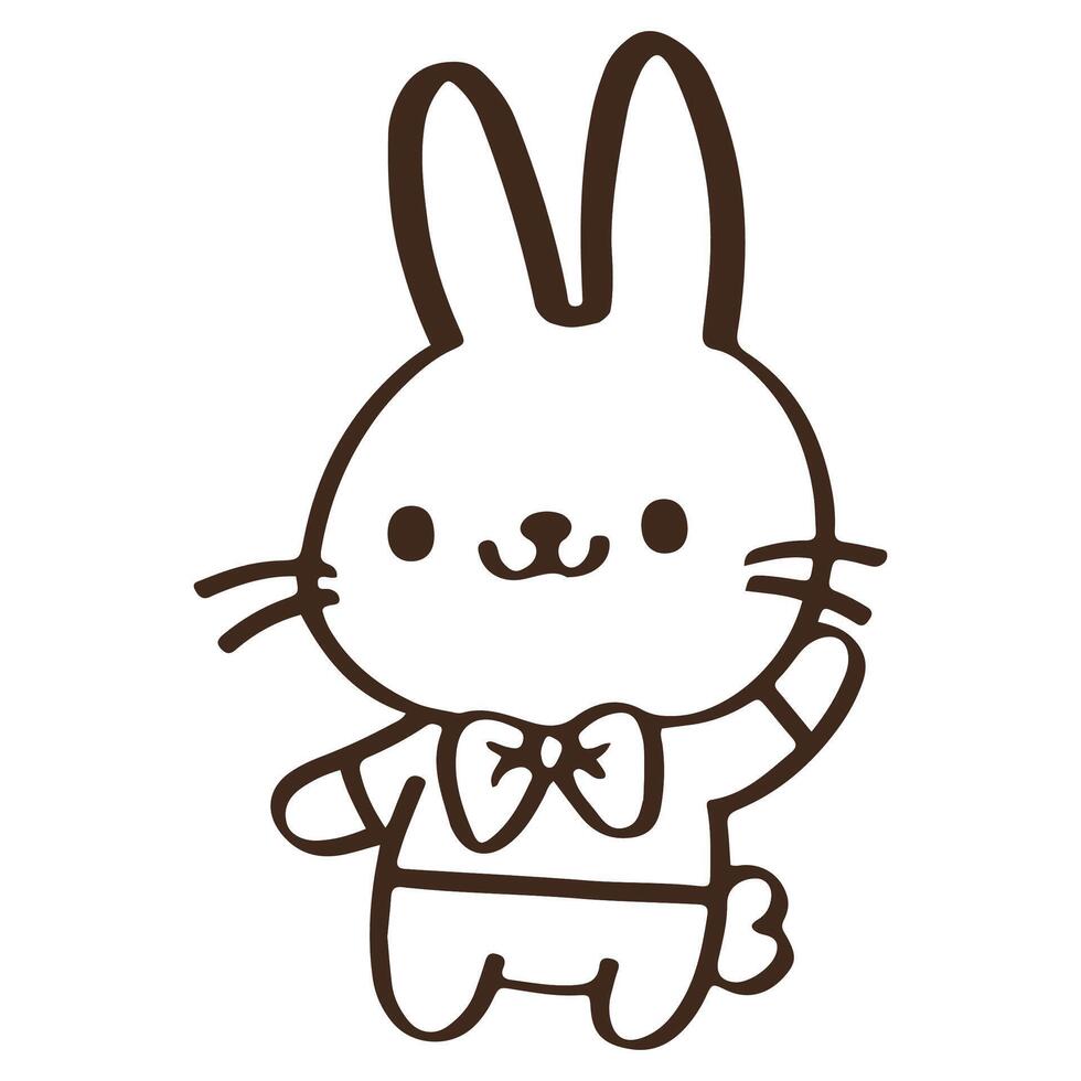 cute Cartoon rabbit stand and wave hello. Easter day. outline vector