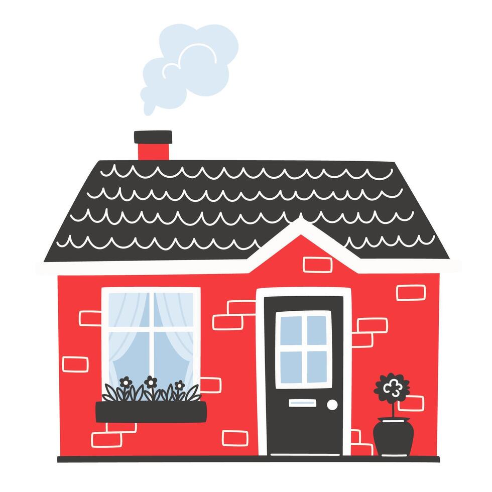 pequeño brillante rojo casa en dibujos animados estilo vector