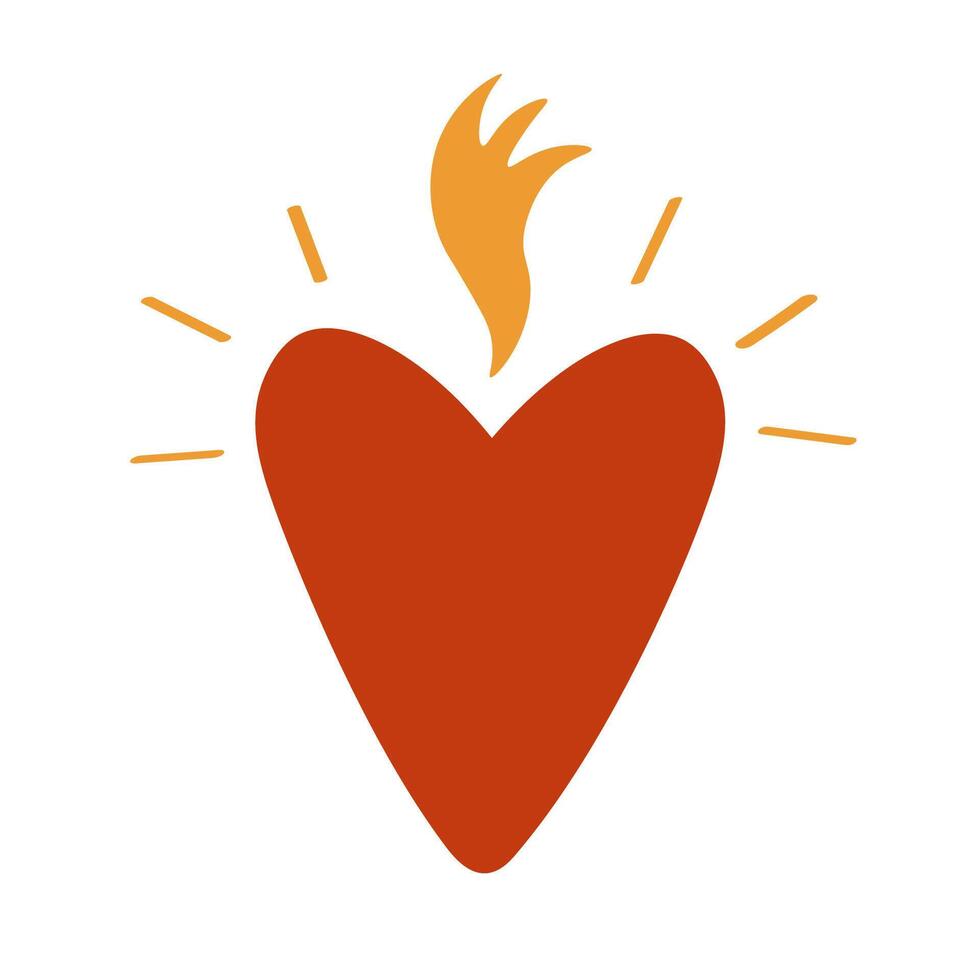 corazón llameante fuego mano dibujado dibujos animados vector ilustración festivo diseño para enamorado día, felicitaciones antecedentes tarjeta con caliente corazón para imprimir, logo, icono, papel, tarjeta postal, bandera, volantes