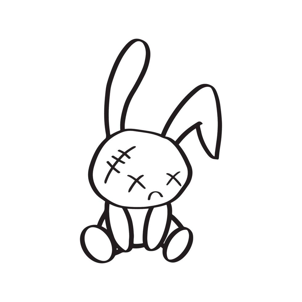 white sad rabbit stitched-eye and big droopy ears, Easter day. vector