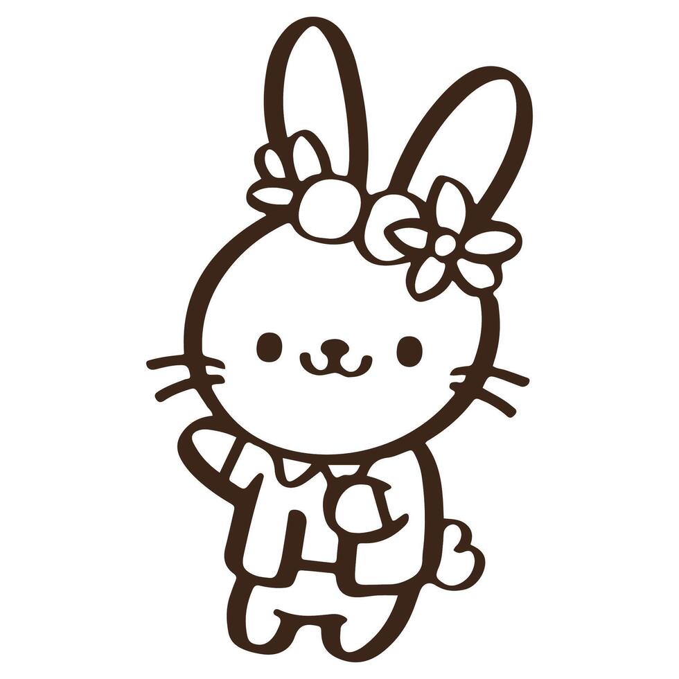 cute Cartoon rabbit dancing and wave hello. Easter day vector