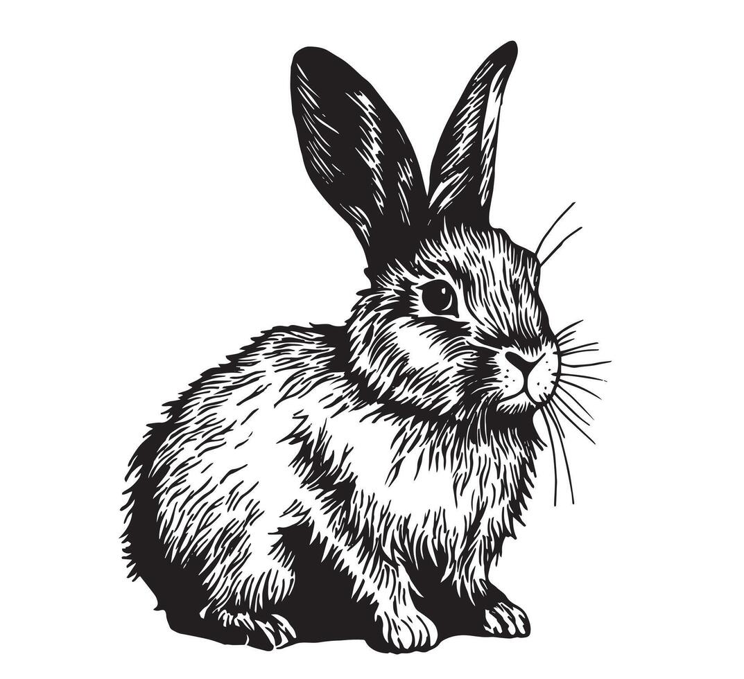vector drawing in sketch style. vintage rabbit. Easter bunny, hare. black and white illustration