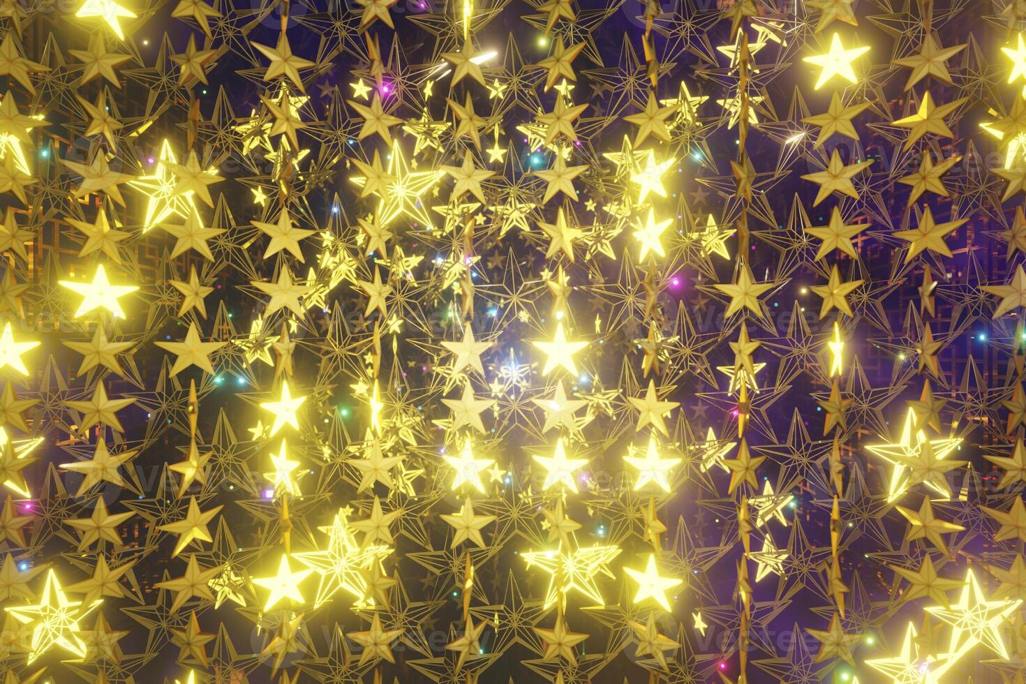 Star Gold In Blue Night Sky 3D illustration Background for advertising and wallpaper in festival  and celebrate scene. photo