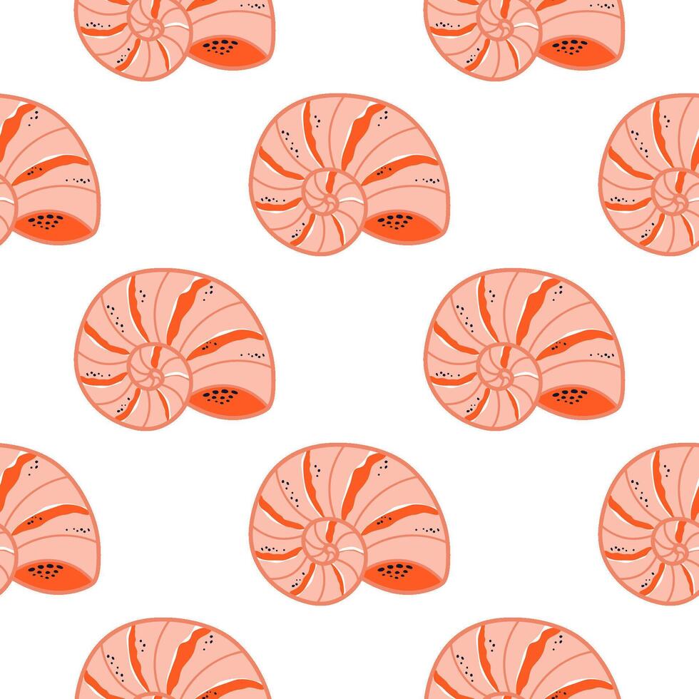 rosado mar conchas sin costura modelo. linda verano mano dibujado submarino repetir fondo, textil, fondo de pantalla, Oceano impresión en infantil estilo. vector ilustración. tropical o playa diseño