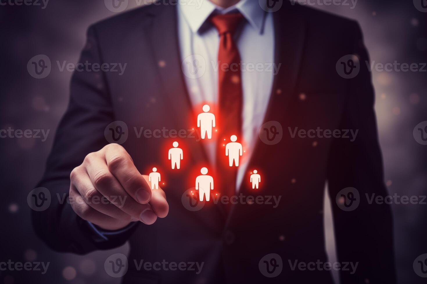 AI generated Businessman wearing a red necktie  is manage  the staff pattern. by generative ai photo