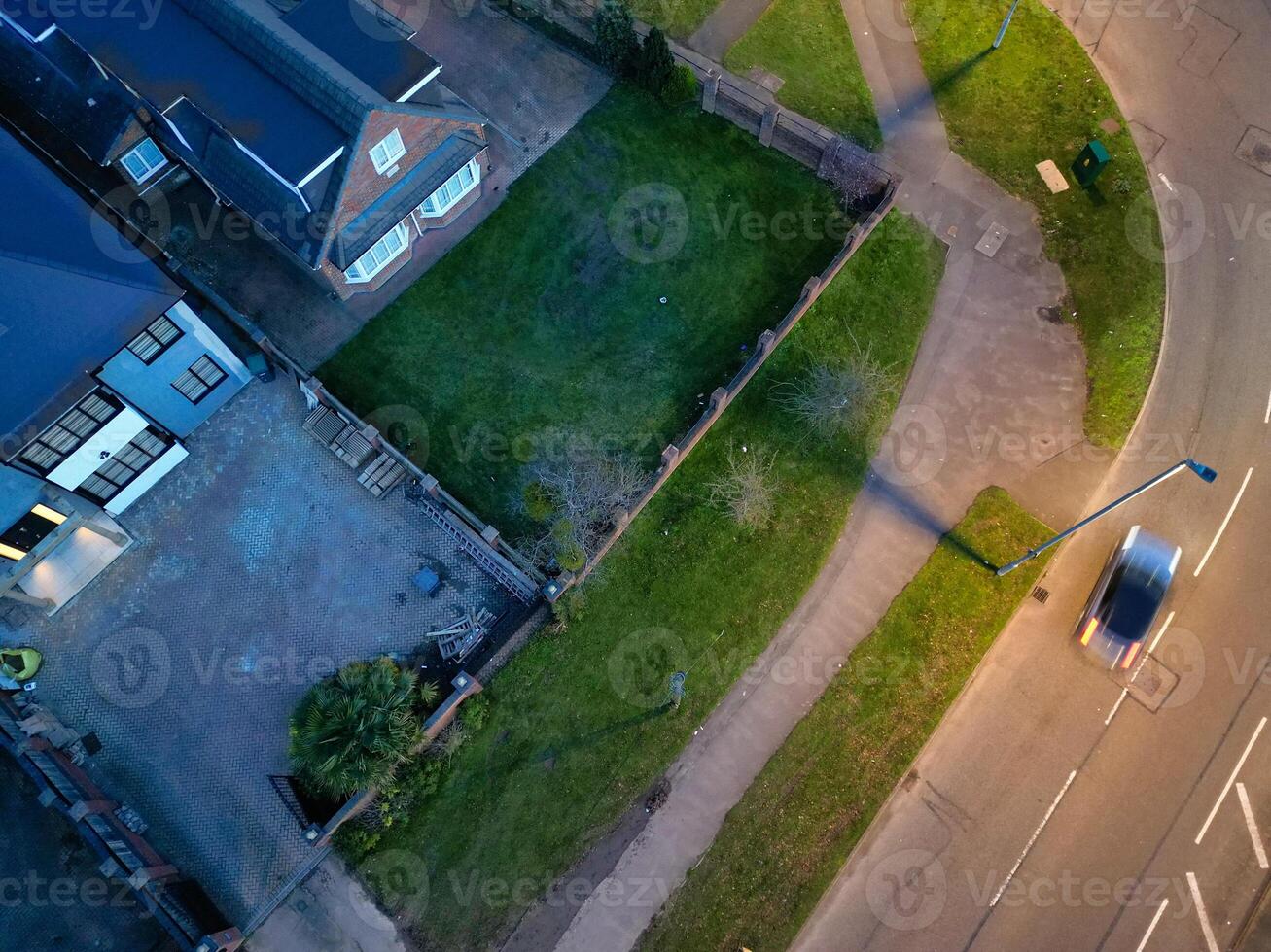 High Angle view of Barnfield College Road at East Luton City of England during Sunset. Luton, England UK. Feb 19th, 2024 photo