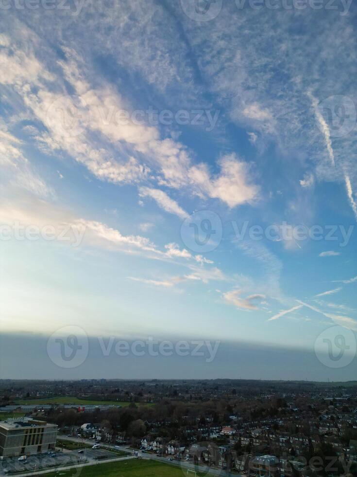 High Angle view of Barnfield College Road at East Luton City of England during Sunset. Luton, England UK. Feb 19th, 2024 photo