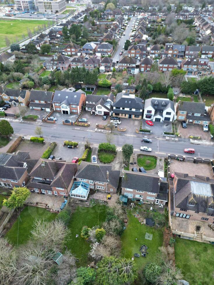 High Angle view of Barnfield College Road at East Luton City of England during Sunset. Luton, England UK. Feb 19th, 2024 photo