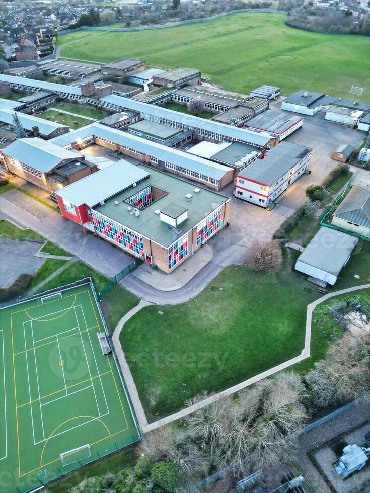 High Angle view of Barnfield College Road at East Luton City of England during Sunset. Luton, England UK. Feb 19th, 2024 photo