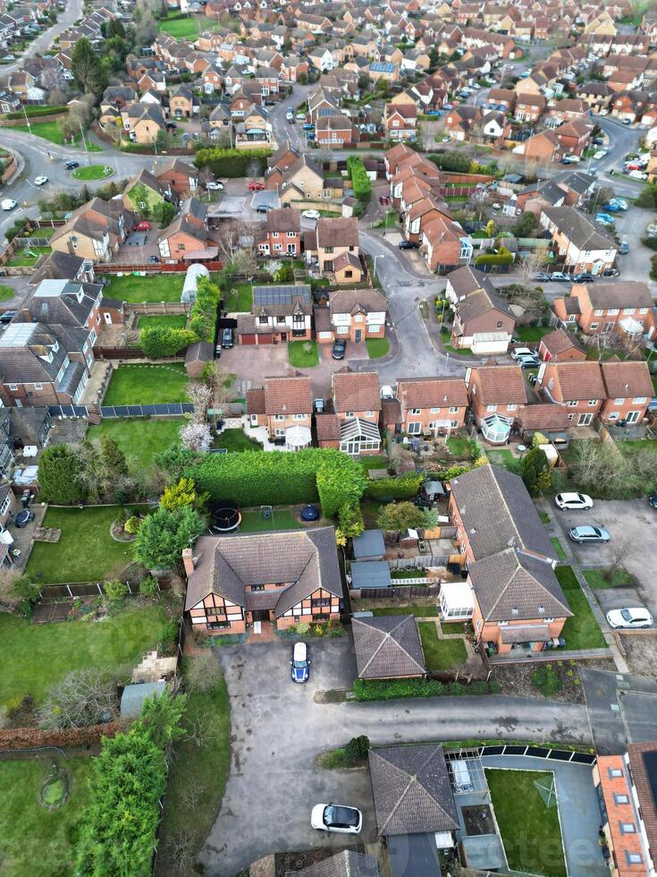 High Angle view of Barnfield College Road at East Luton City of England during Sunset. Luton, England UK. Feb 19th, 2024 photo